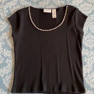 Liz Clairborne black tee with gem accented neck
